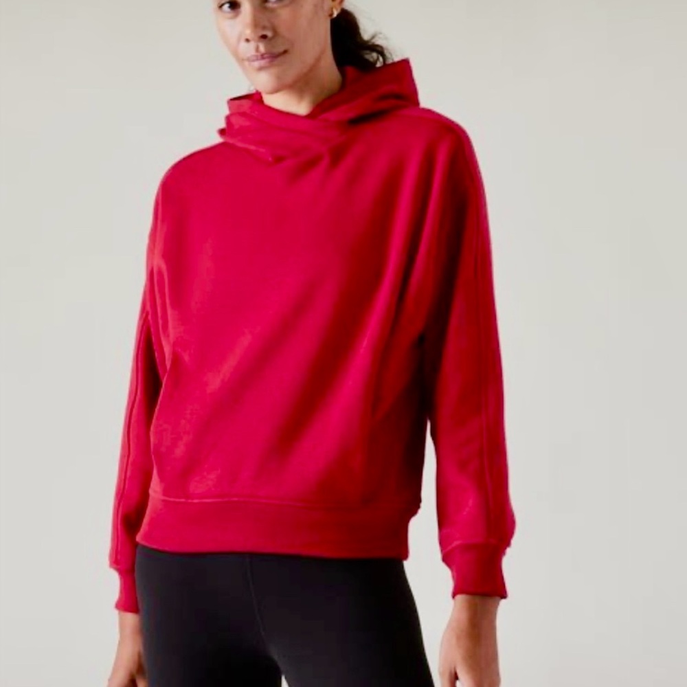 Athleta Cozy Karma Hoodie Sweatshirt Clover Berry Red Size Large NWT